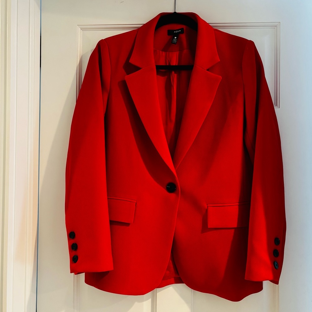 NWOT AQUA Red Single-Button Blazer for Women, size extra small.